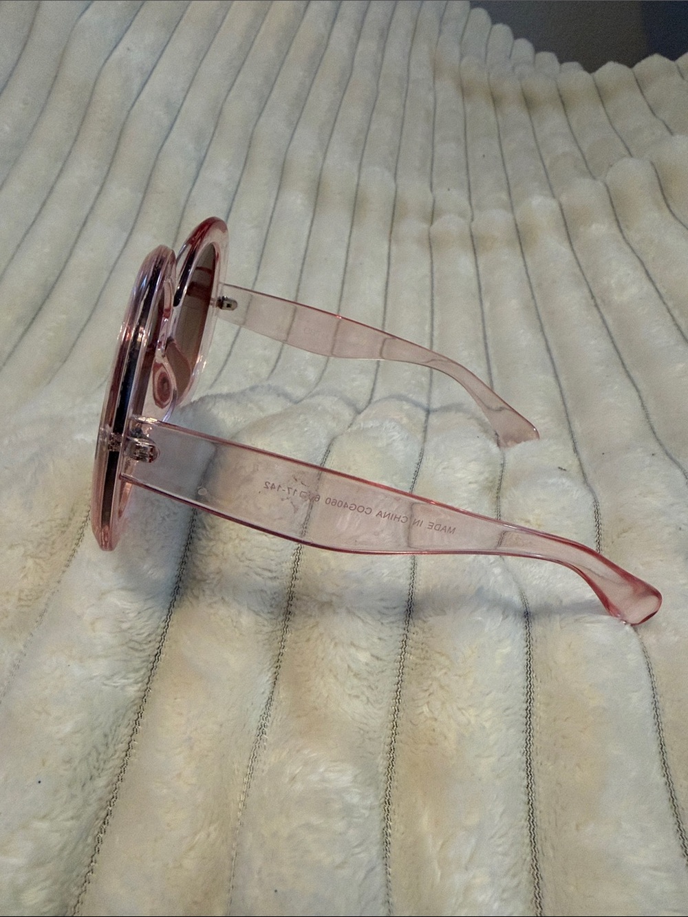 Round Pink Transparent Frame Sunglasses with Brown Gradient Lenses - Picture 2 of 2